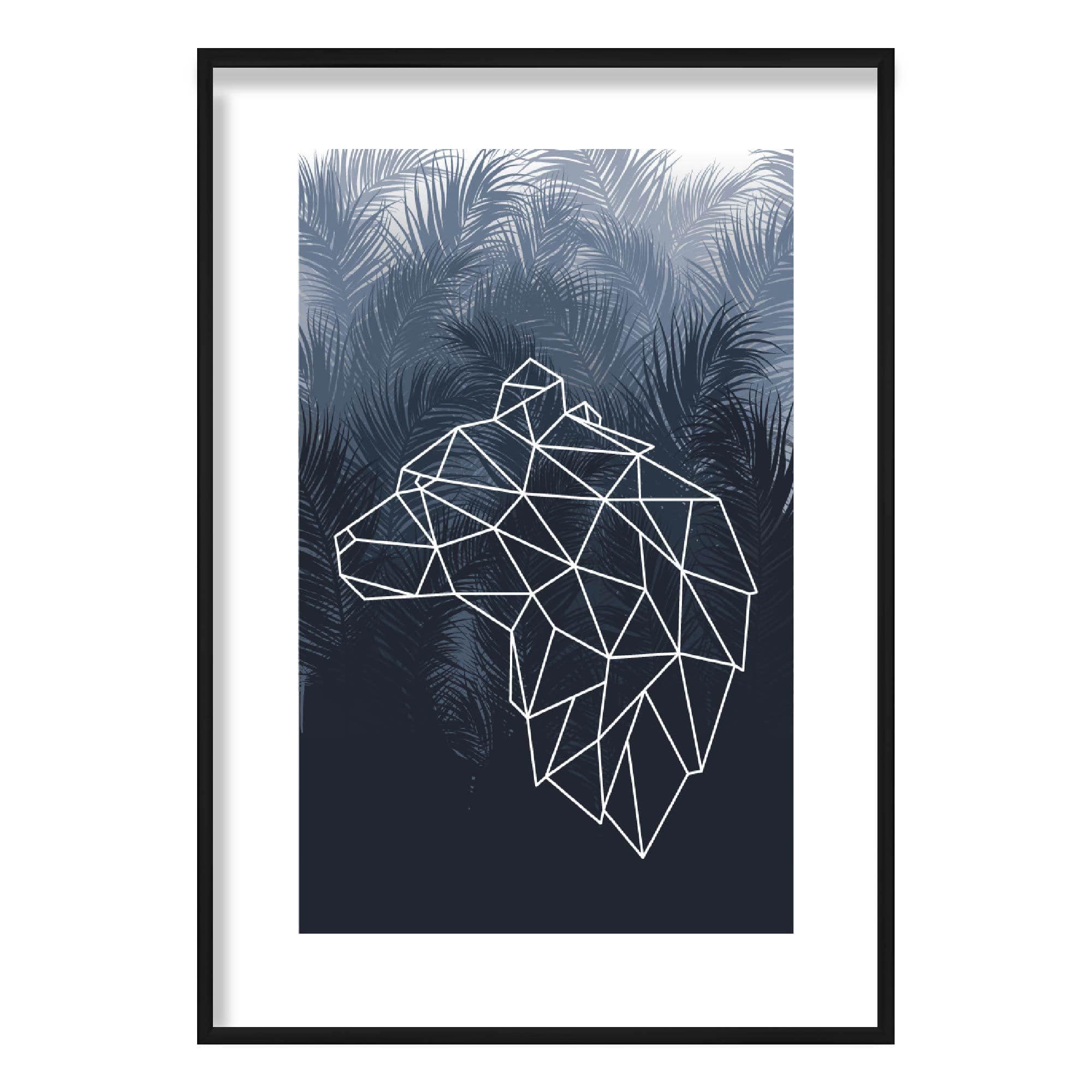 Abstract Geometric Bear Head with Navy Palms Poster