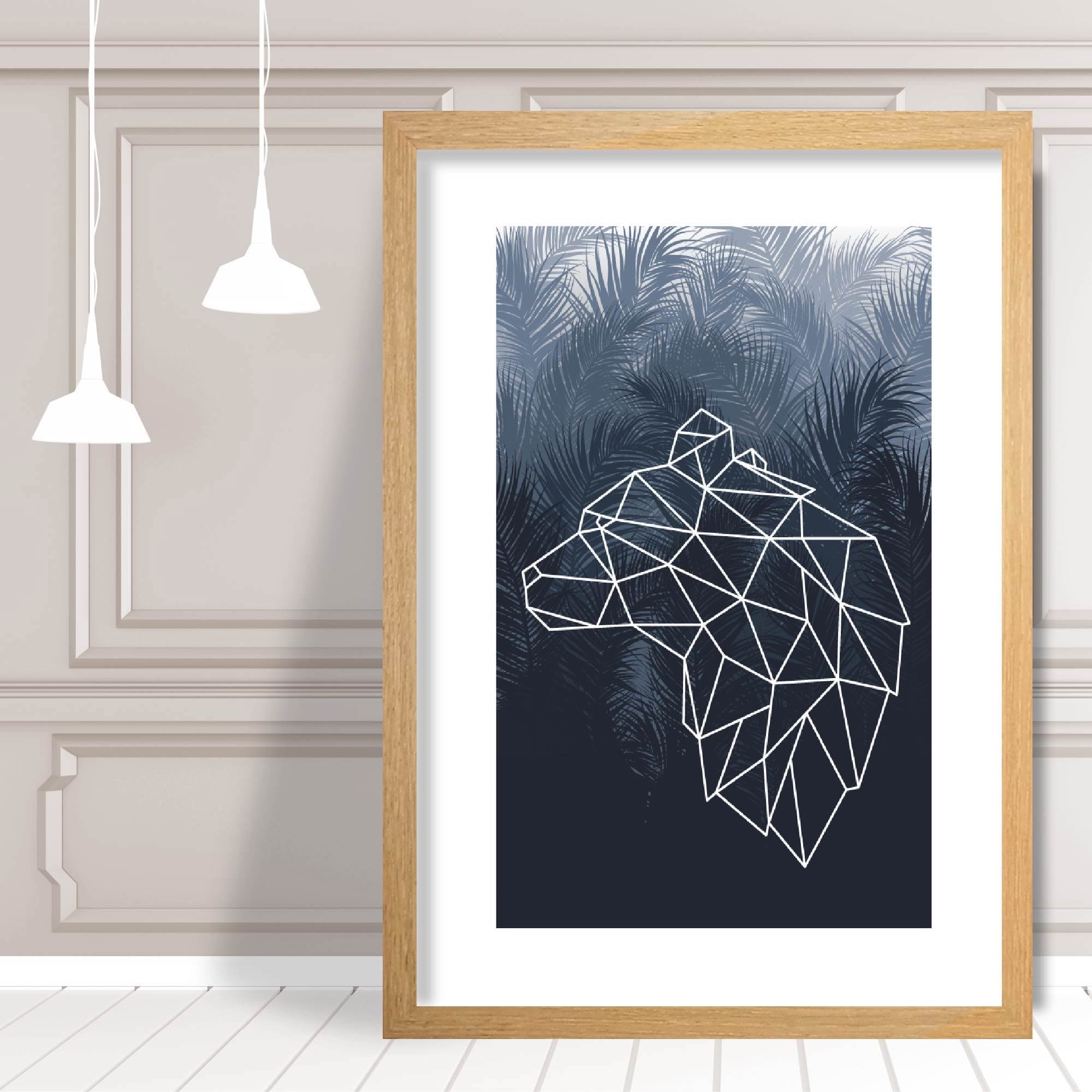 Abstract Geometric Bear Head with Navy Palms Poster