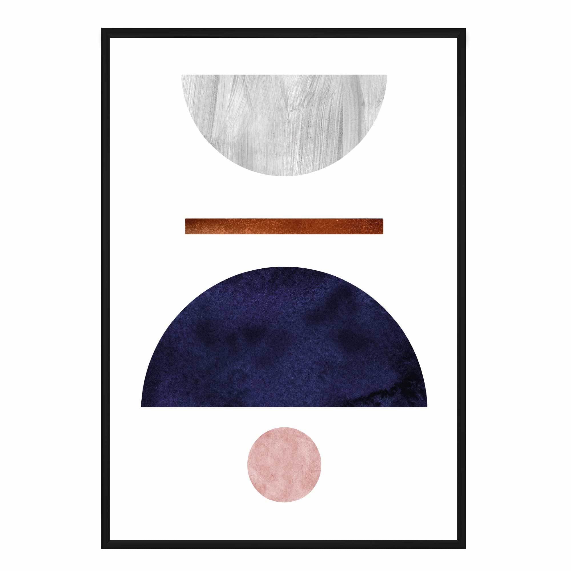 Geometric Abstract Navy Blue, Blush Pink and Copper No 4
