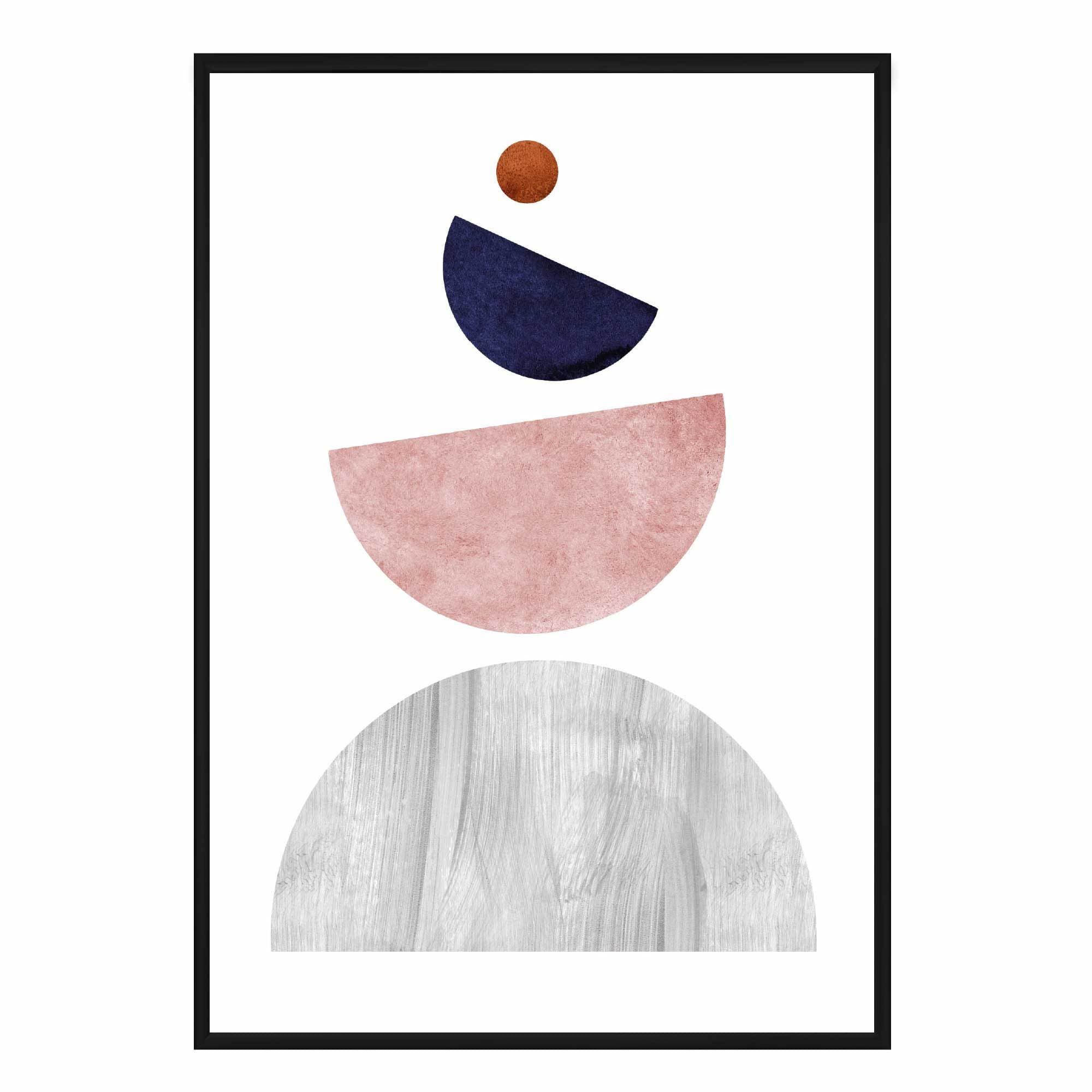 Geometric Abstract Navy Blue, Blush Pink and Copper No 3