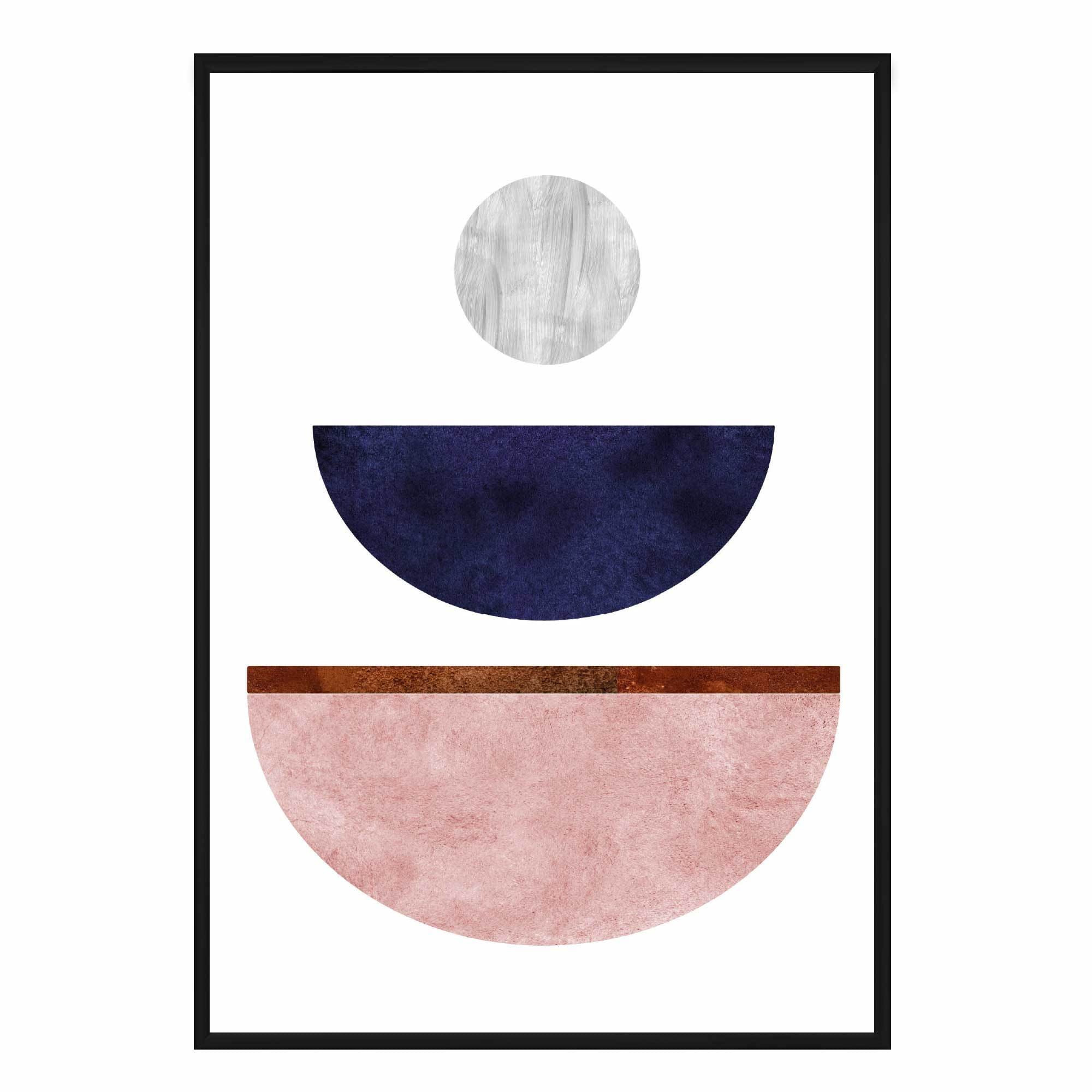 Geometric Abstract Navy Blue, Blush Pink and Copper No 2
