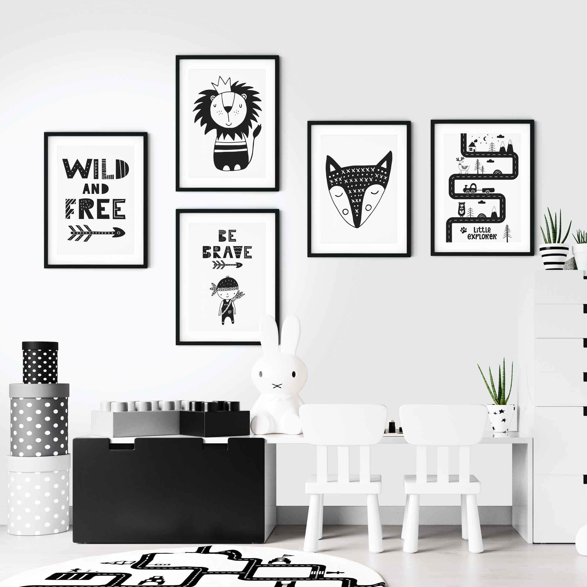Lion Black & White Scandinavian Nursery Poster