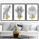 Set of 3 Geometric Yellow Giraffe and Tree Art Prints