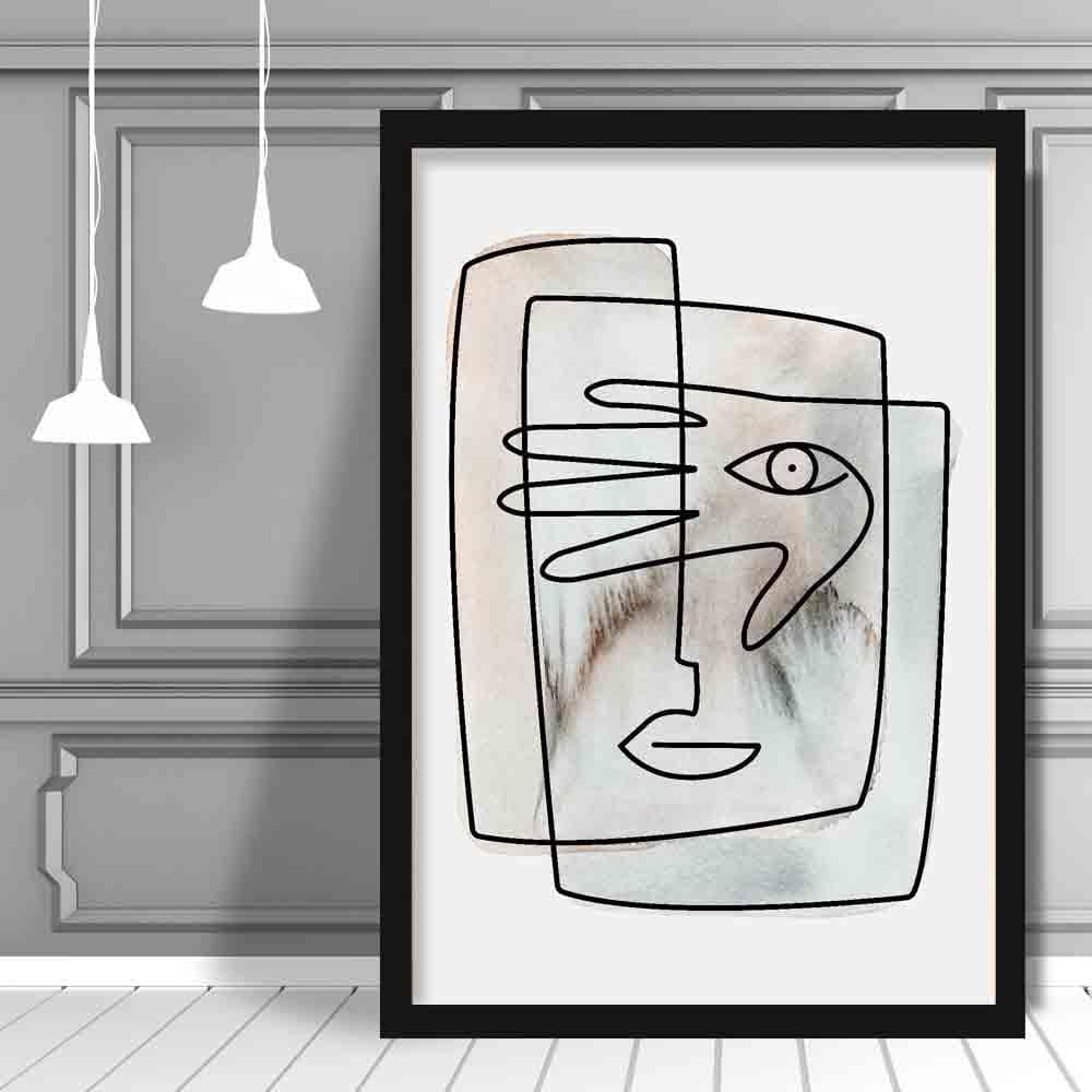 Abstract Watercolour Line Art Faces Wall Print 02