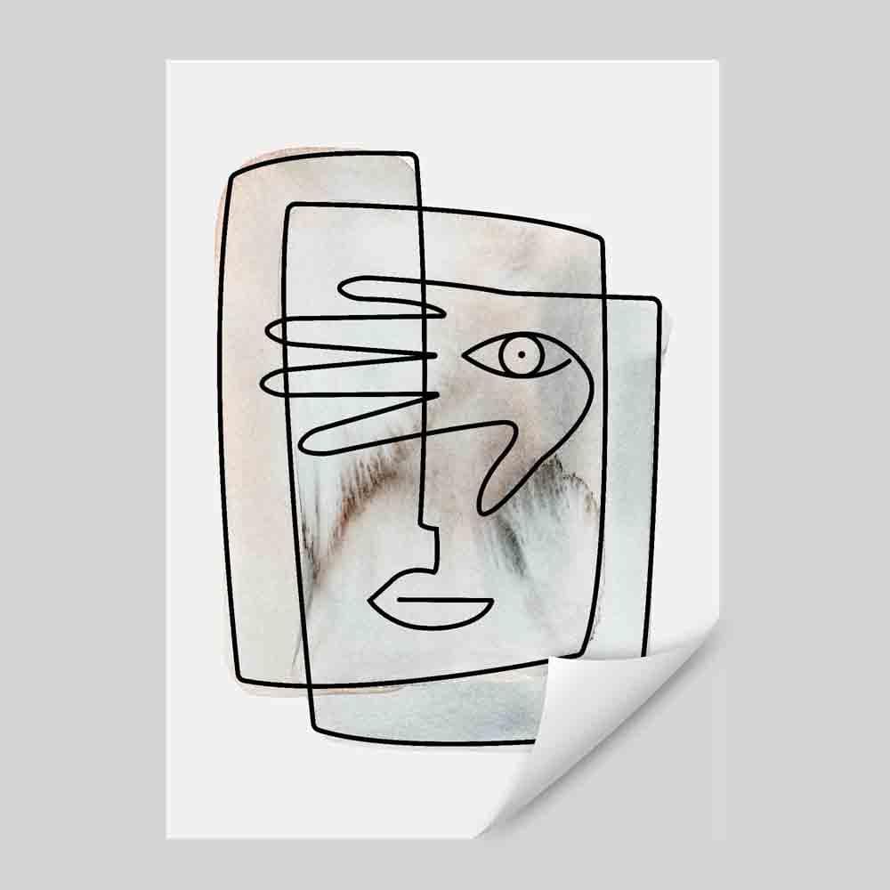 Abstract Watercolour Line Art Faces Wall Print 02