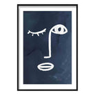 Navy and White Abstract Faces Wall Art Print 01