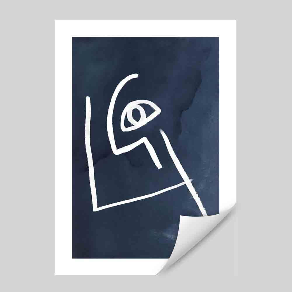 Navy and White Abstract Faces Wall Art Print 02