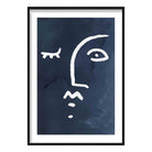 Navy and White Abstract Faces Wall Art Print 03