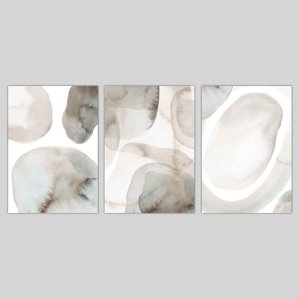 Beige and Grey Set of 3 Watercolour Shapes Wall Art