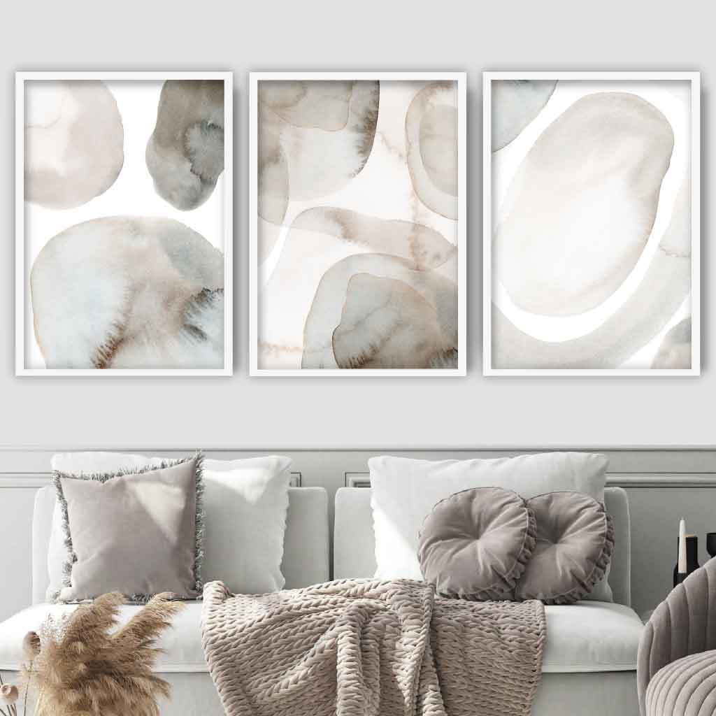 Beige and Grey Set of 3 Watercolour Shapes Wall Art