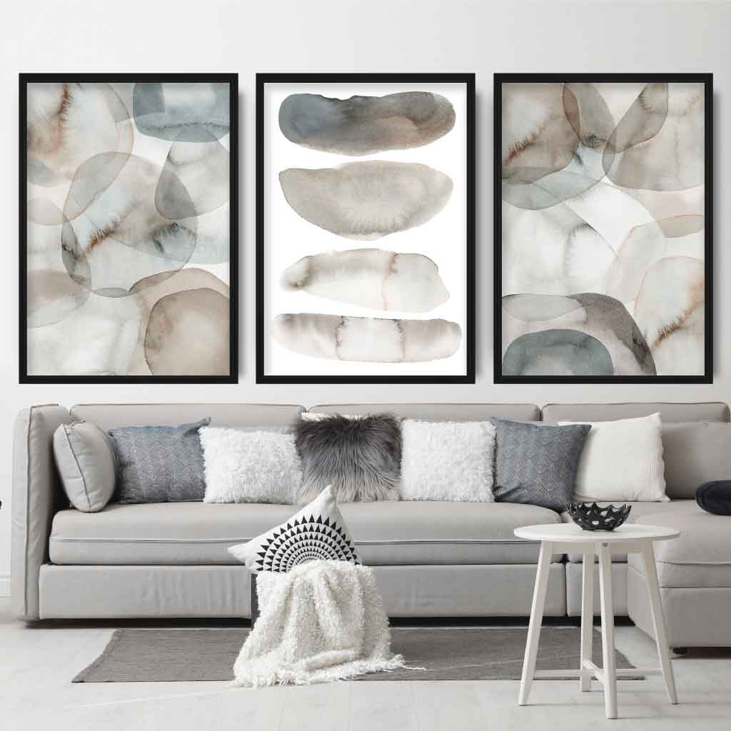 Watercolour Beige and Grey Wall Art Set of 3 Prints