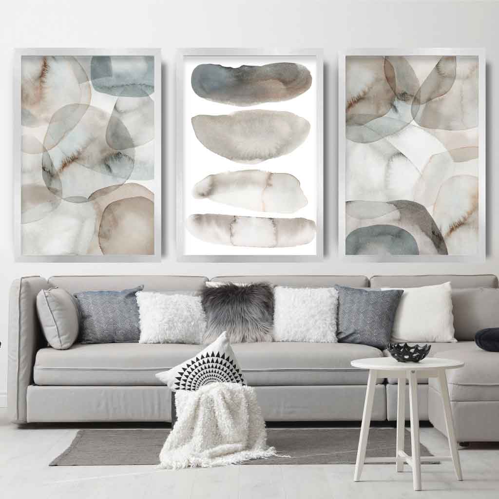 Watercolour Beige and Grey Wall Art Set of 3 Prints
