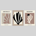 Abstract Modern Matisse Style Black, Beige Set of 3 Wall Art Prints