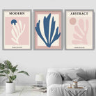 Set of 3 Modern Matisse Style Blush Pink and Navy Wall Art Prints