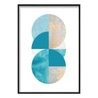 GEOMETRIC Aqua Blue and Gold Art Print Abstract Circles 02