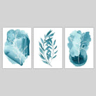 ABSTRACT Set of 3 Aqua Blue Floral Wall Art Prints