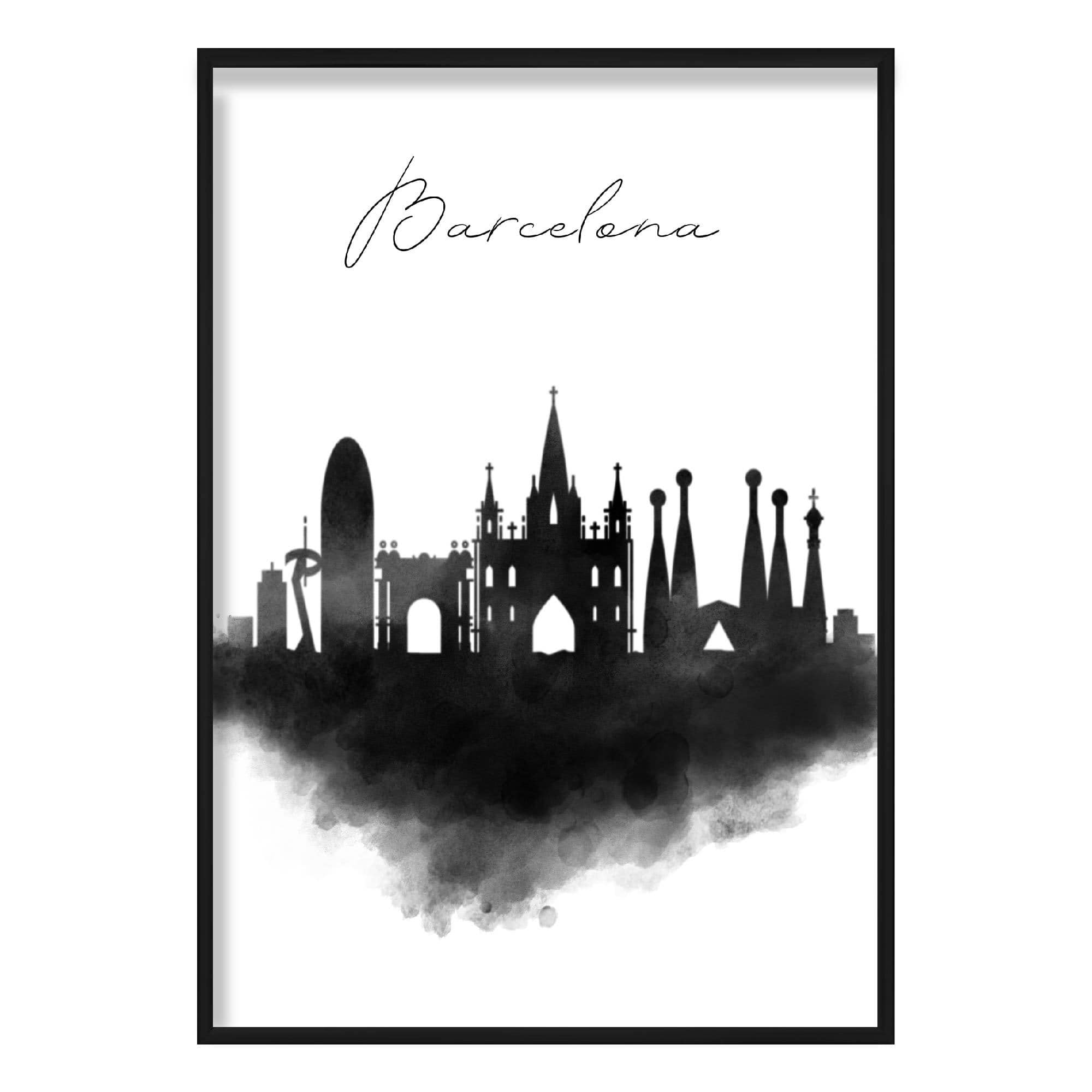 Barcelona Watercolour Skyline Cityscape Print