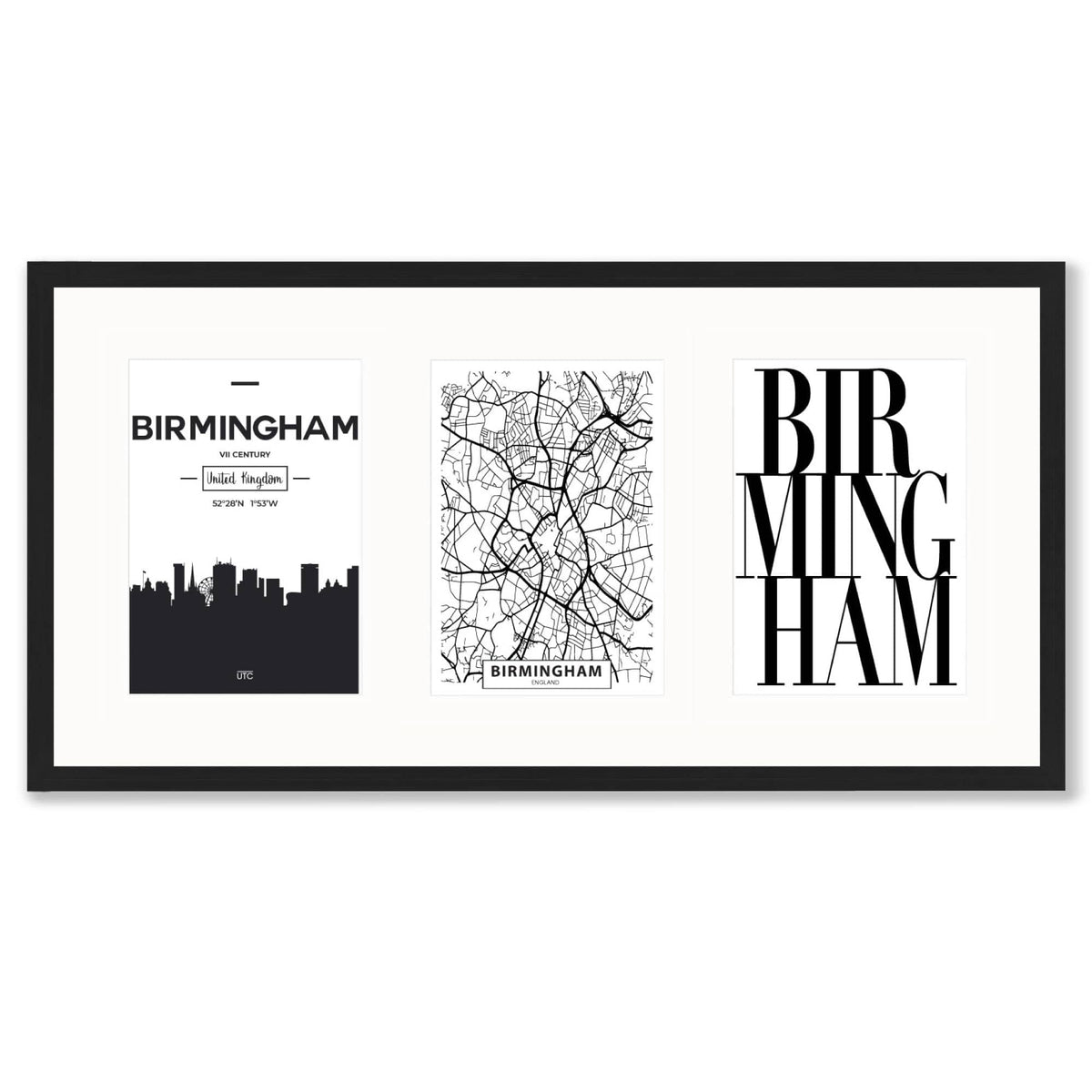 Framed Birmingham Black and White City Prints / Gift – Artze Wall Art