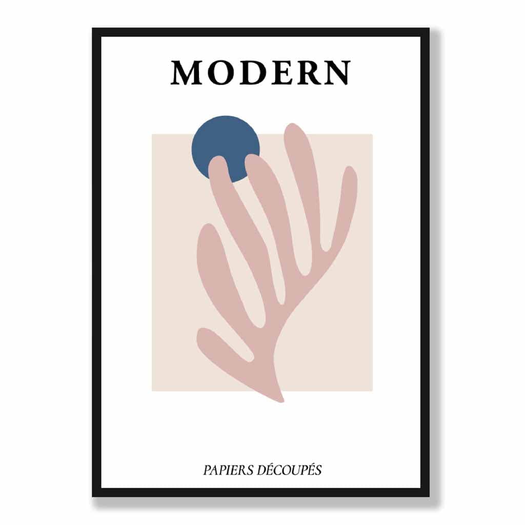 Pink and Blue Modern Matisse Inspired Floral Wall Art Print