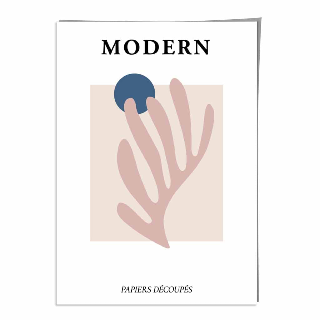 Pink and Blue Modern Matisse Inspired Floral Wall Art Print