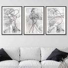 Abstract Set of 3 Fashion Line Art Wall Art Prints in Black & Grey