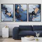 Abstract Navy Blue and Gold Wall Art Prints Statement Piece that are Perfect for the Living Room