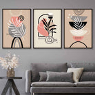 Boho Abstract Set of 3 Wall Art Prints in Pink Black Beige and Grey