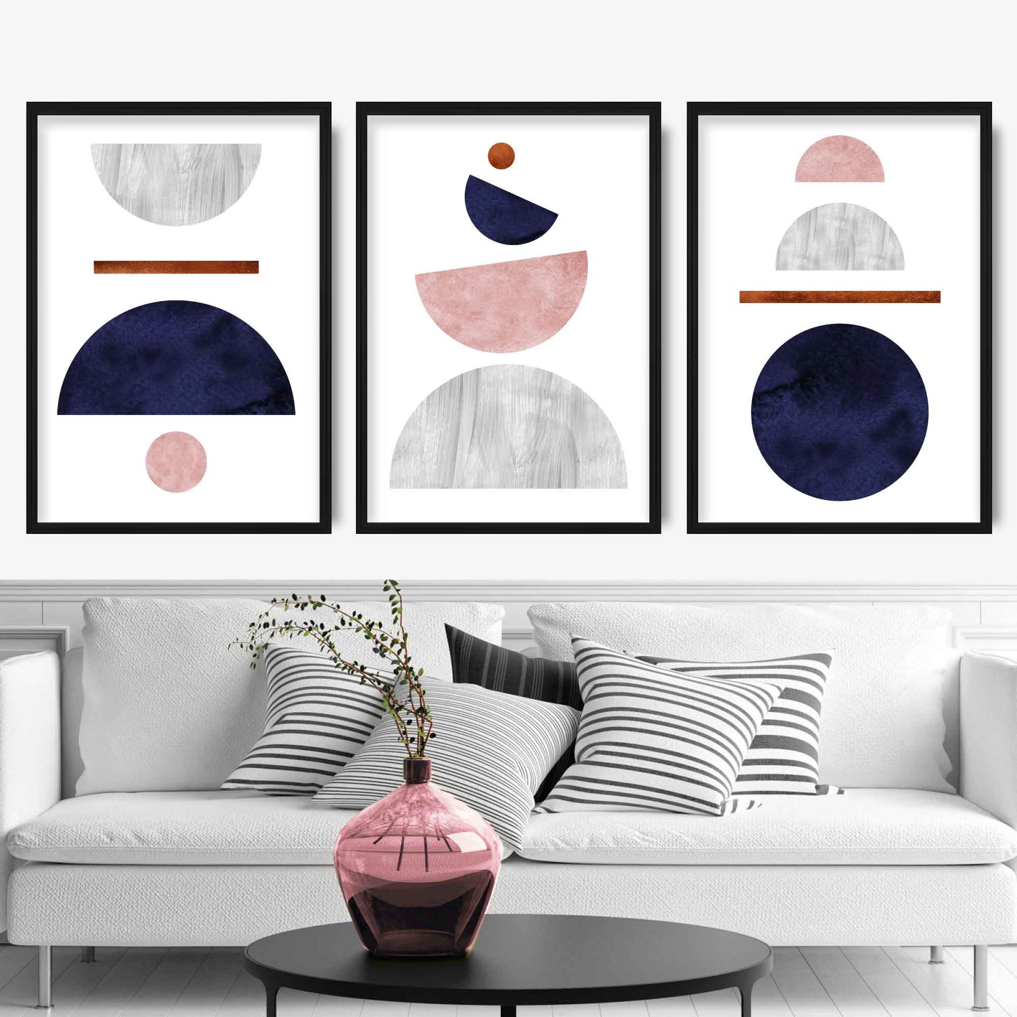 Geometric Abstract Navy Blue, Blush & Copper No1