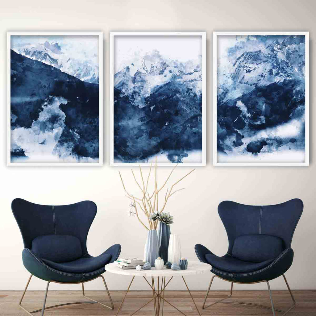 Abstract Art Prints of Paintings Navy Blue Mountains