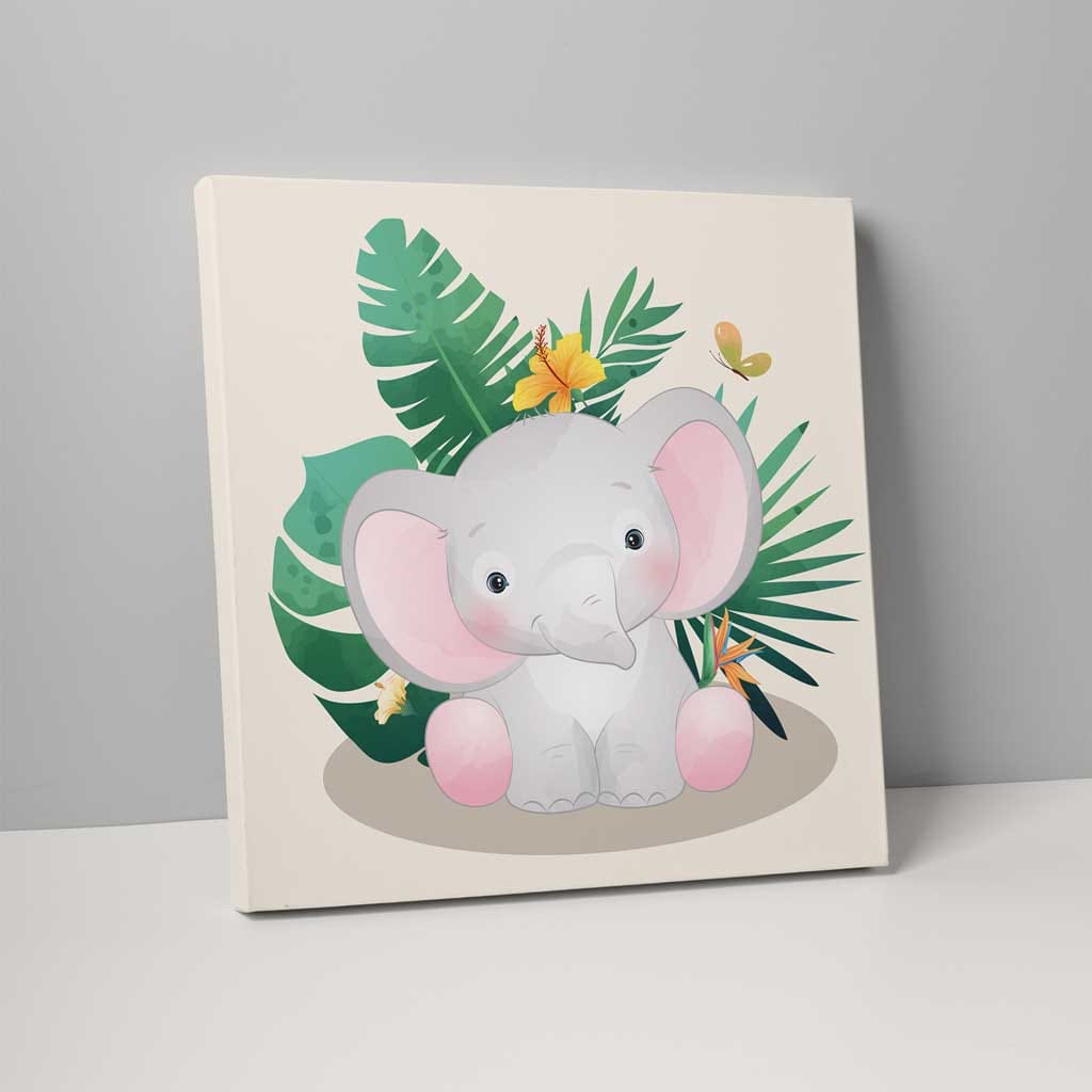 Tropical Jungle Elephant Nursery Print on Canvas