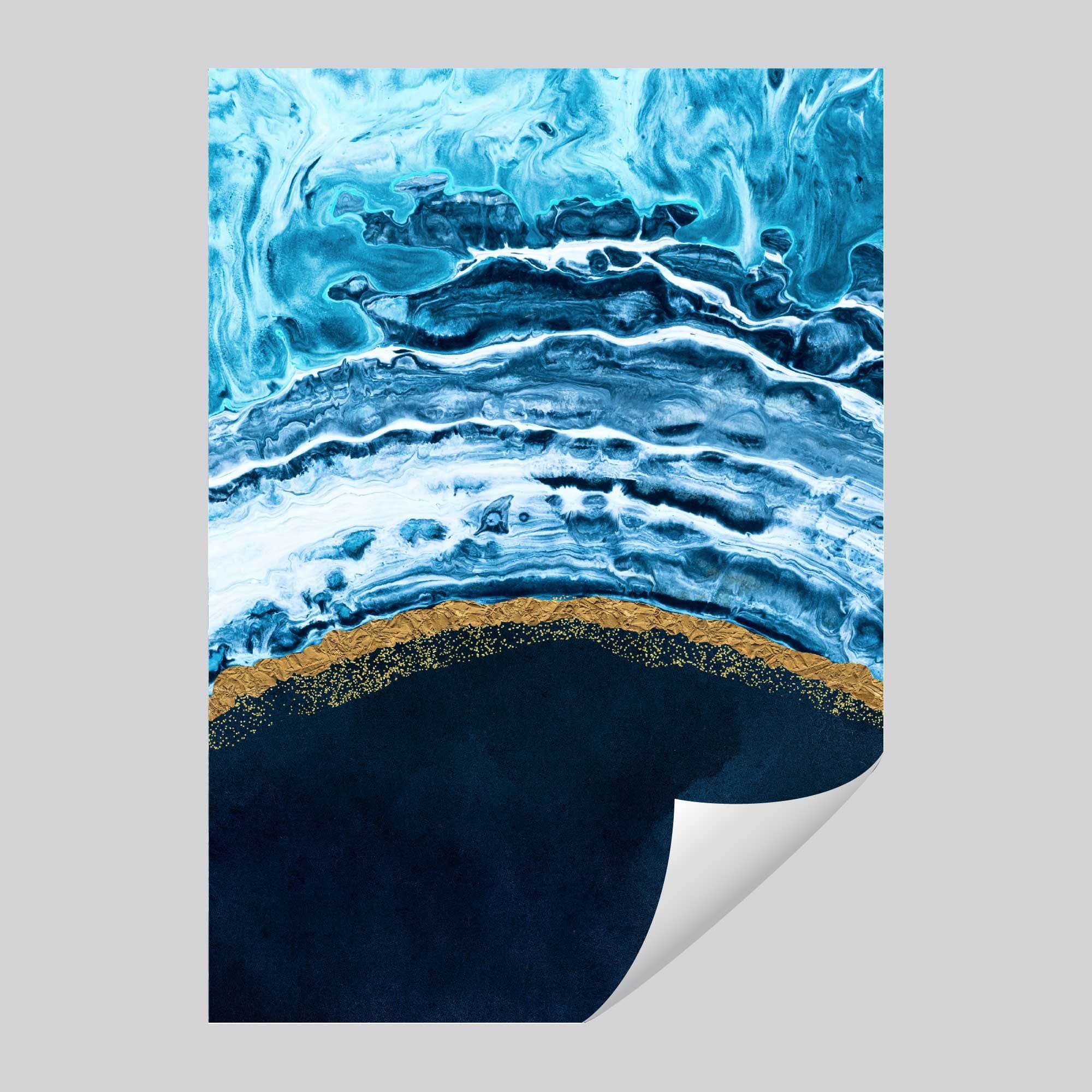Set of 3 Abstract Fluid Navy Blue and Gold