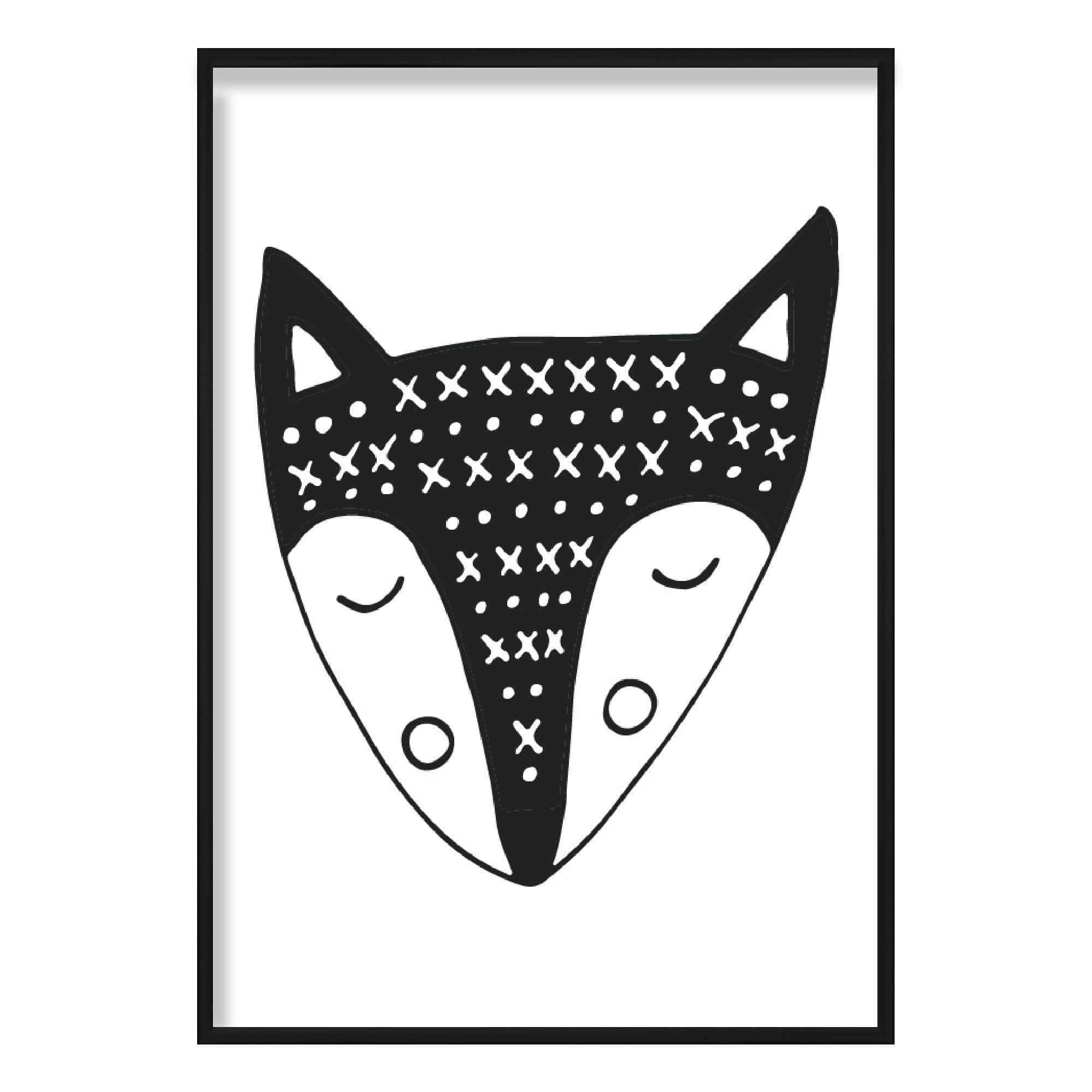 Fox Black & White Scandinavian Nursery Poster
