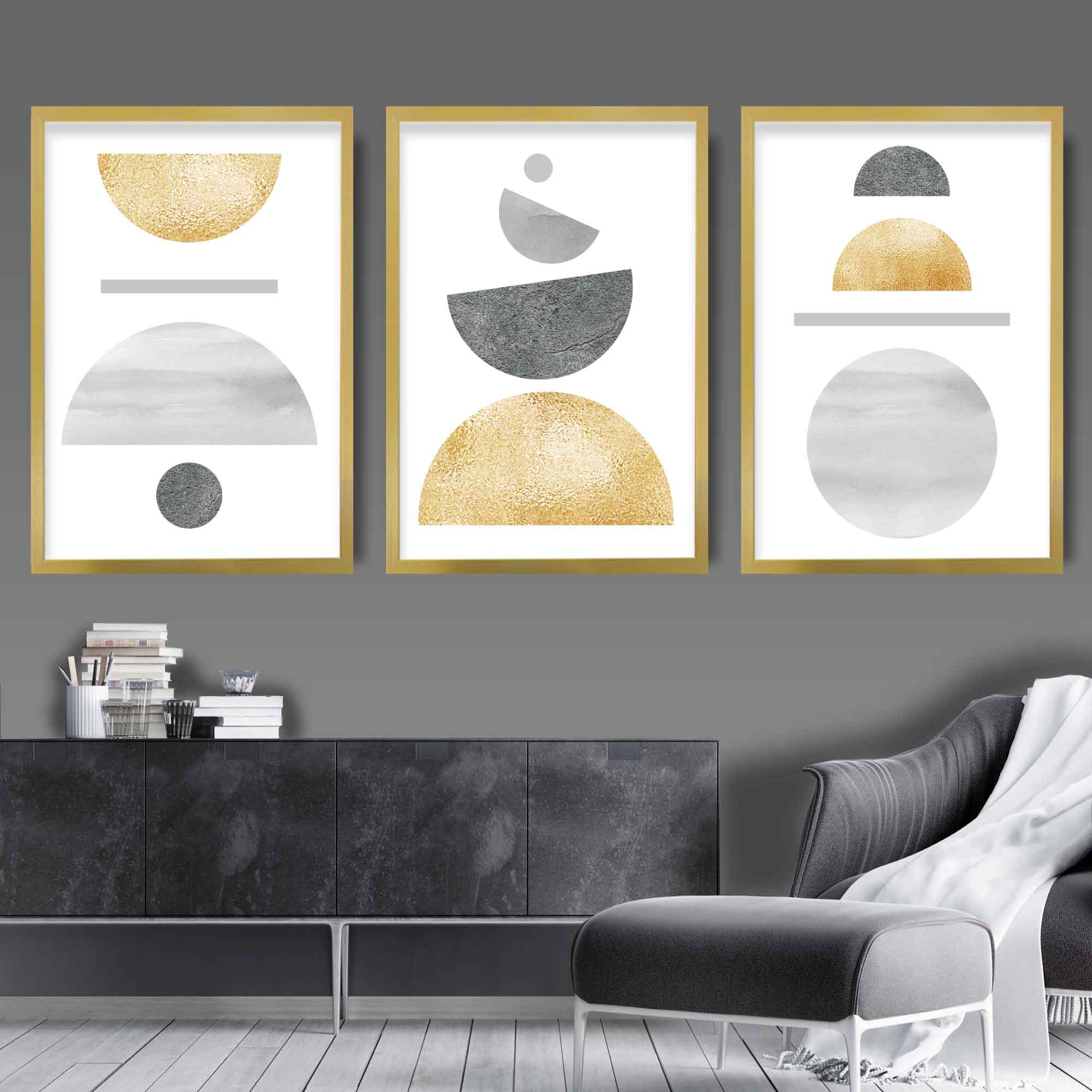 Geometric Abstract Grey's & Gold No1