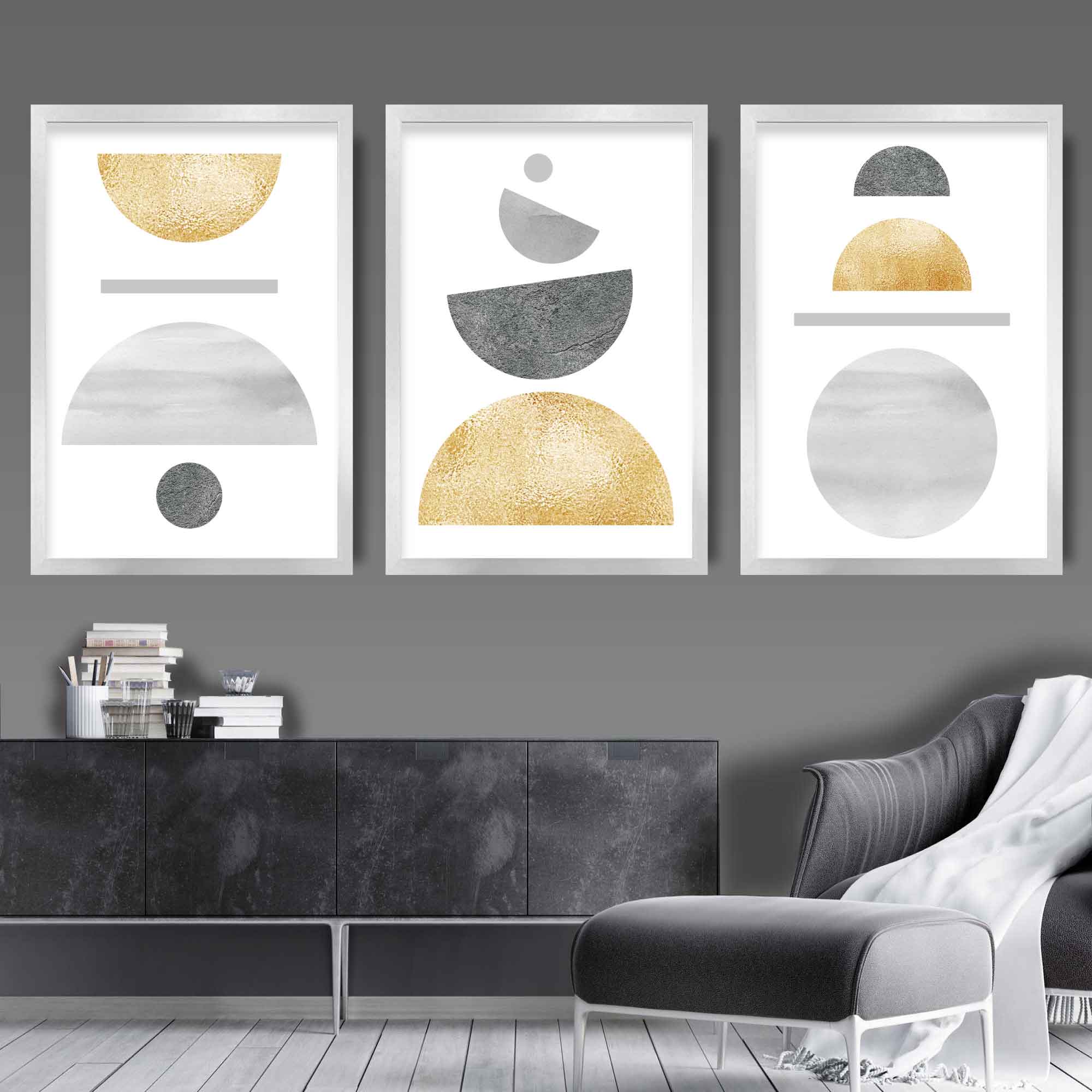 Geometric Abstract Grey and Gold No 4
