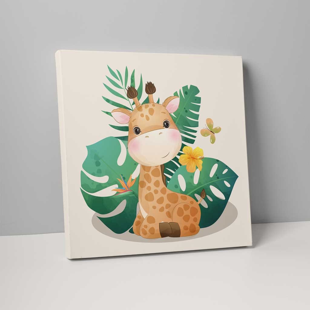 Tropical Jungle Giraffe Nursery Print on Canvas