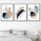 Set of 3 Abstract Beige Blue and Gold Wall Art Prints