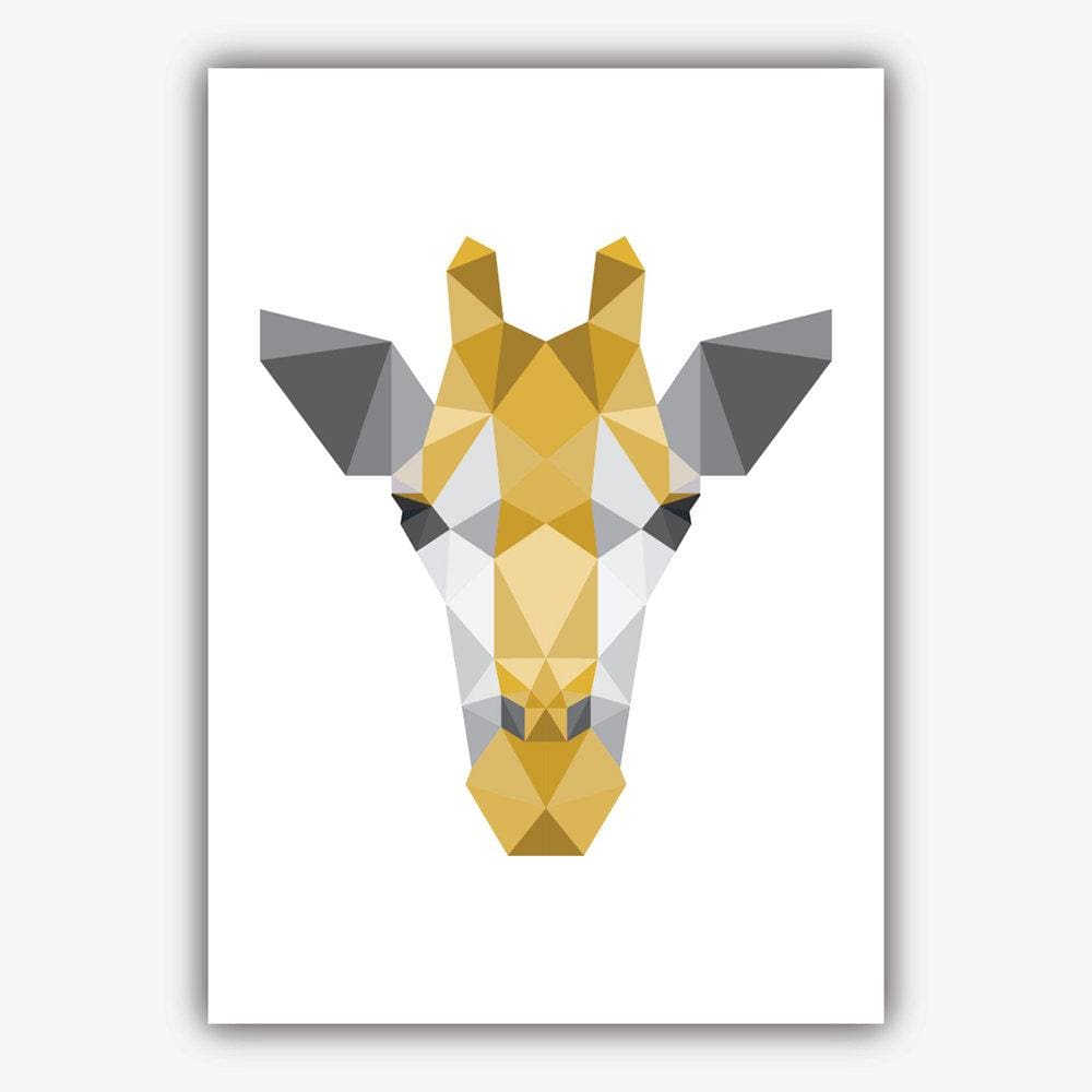 POLYGONAL set of 3 YELLOW & Grey Art Prints Giraffe and Tree Wall Pictures Posters Artwork
