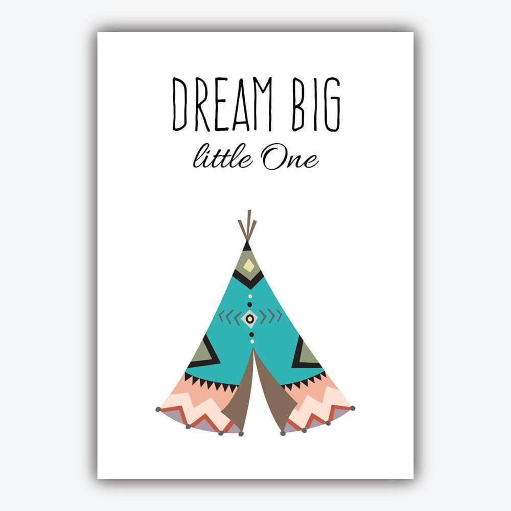 Nursery set of 5 TRIBAL Art Prints Forest Animals and Love Moon Dream Big Quote Wall Pictures Posters Artwork