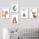 Nursery set of 5 TRIBAL Art Prints Forest Animals and Love Moon Dream Big Quote Wall Pictures Posters Artwork