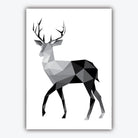 GEOMETRIC set of 3 Monochrome Black & Grey Art Prints STAG Antlers and Mountains