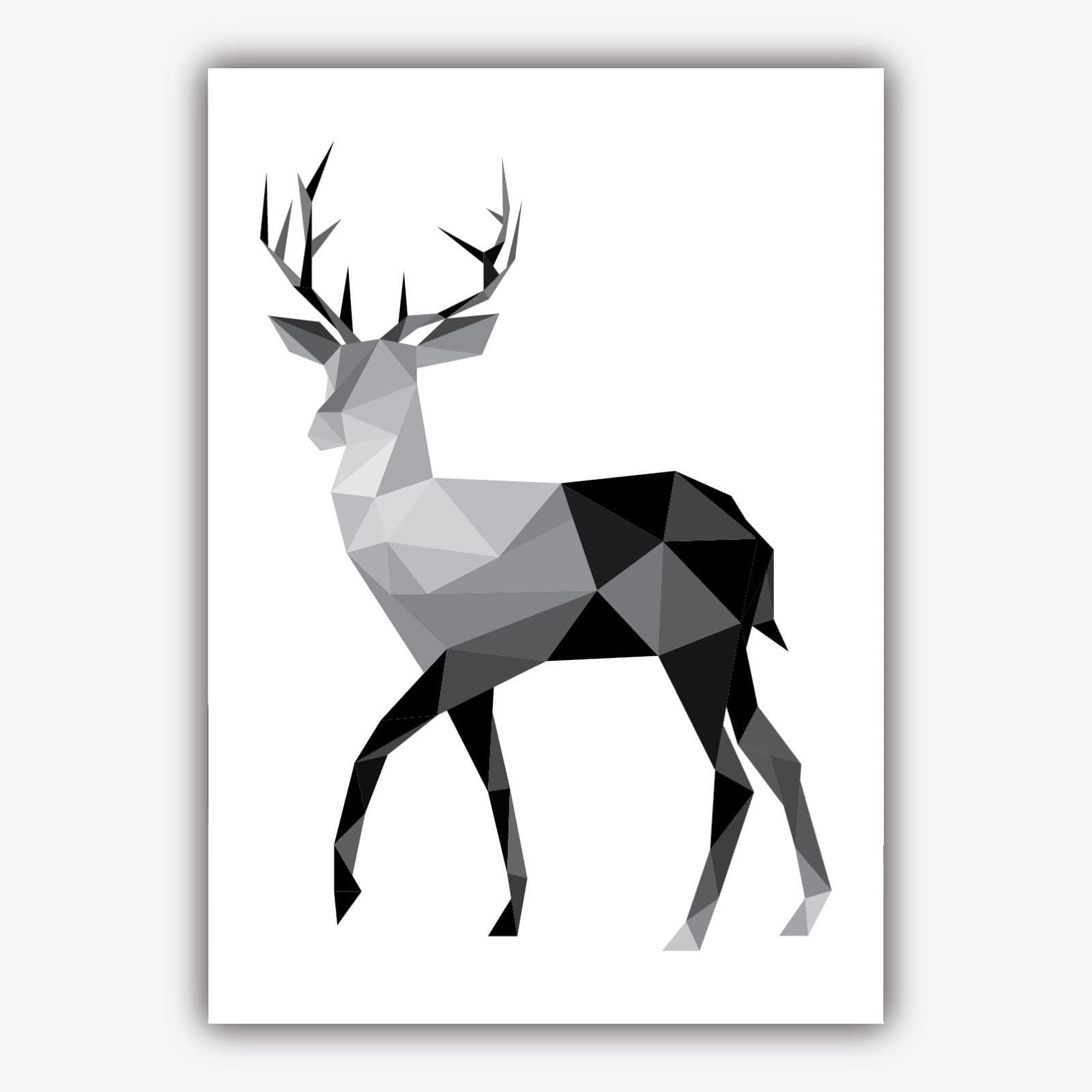 GEOMETRIC set of 3 Monochrome Black & Grey Art Prints STAG Antlers and Mountains