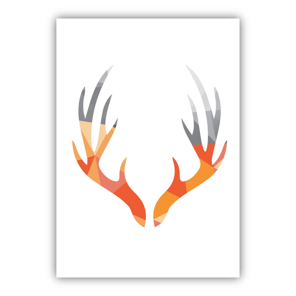 GEOMETRIC set of 3 ORANGE & Grey Art Prints STAG Antlers and Mountains Wall Pictures Posters Original Artwork
