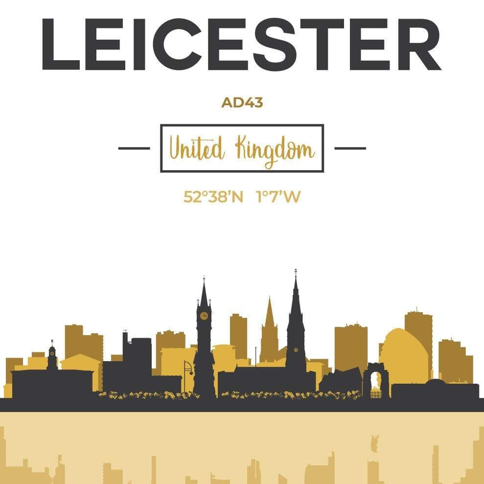 LEICESTER Skyline, Leicester Cityscape England, Yellow and Grey Art Print wall Art PRINT poster artwork home decor