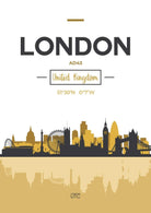 LONDON Skyline, London Cityscape England, Yellow and Grey Art Print wall Art PRINT poster artwork home decor