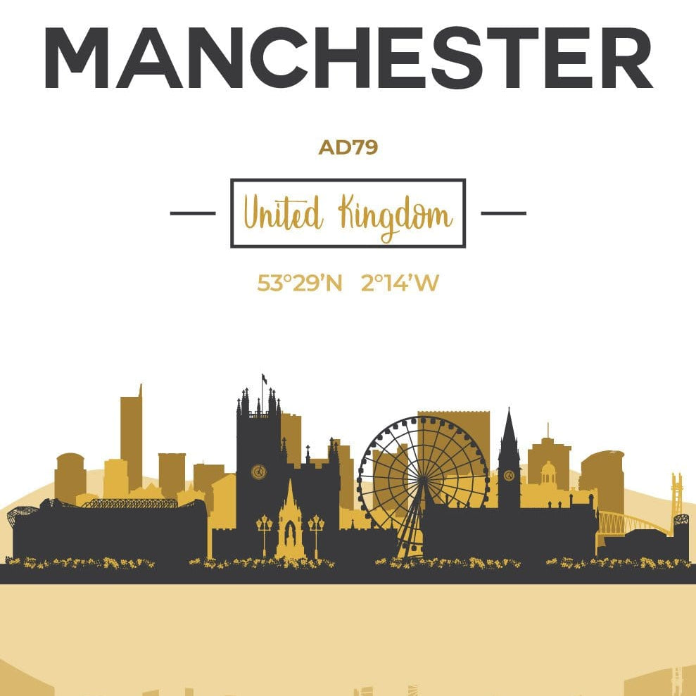 MANCHESTER Skyline, Manchester Cityscape England, Yellow and Grey Art Print wall Art PRINT poster artwork home decor