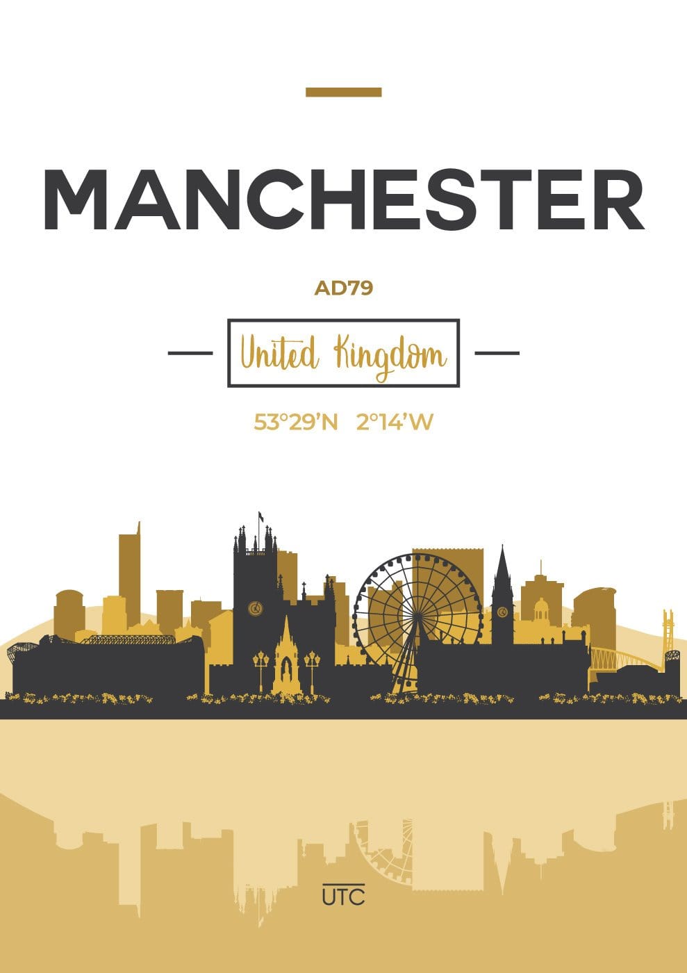MANCHESTER Skyline, Manchester Cityscape England, Yellow and Grey Art Print wall Art PRINT poster artwork home decor