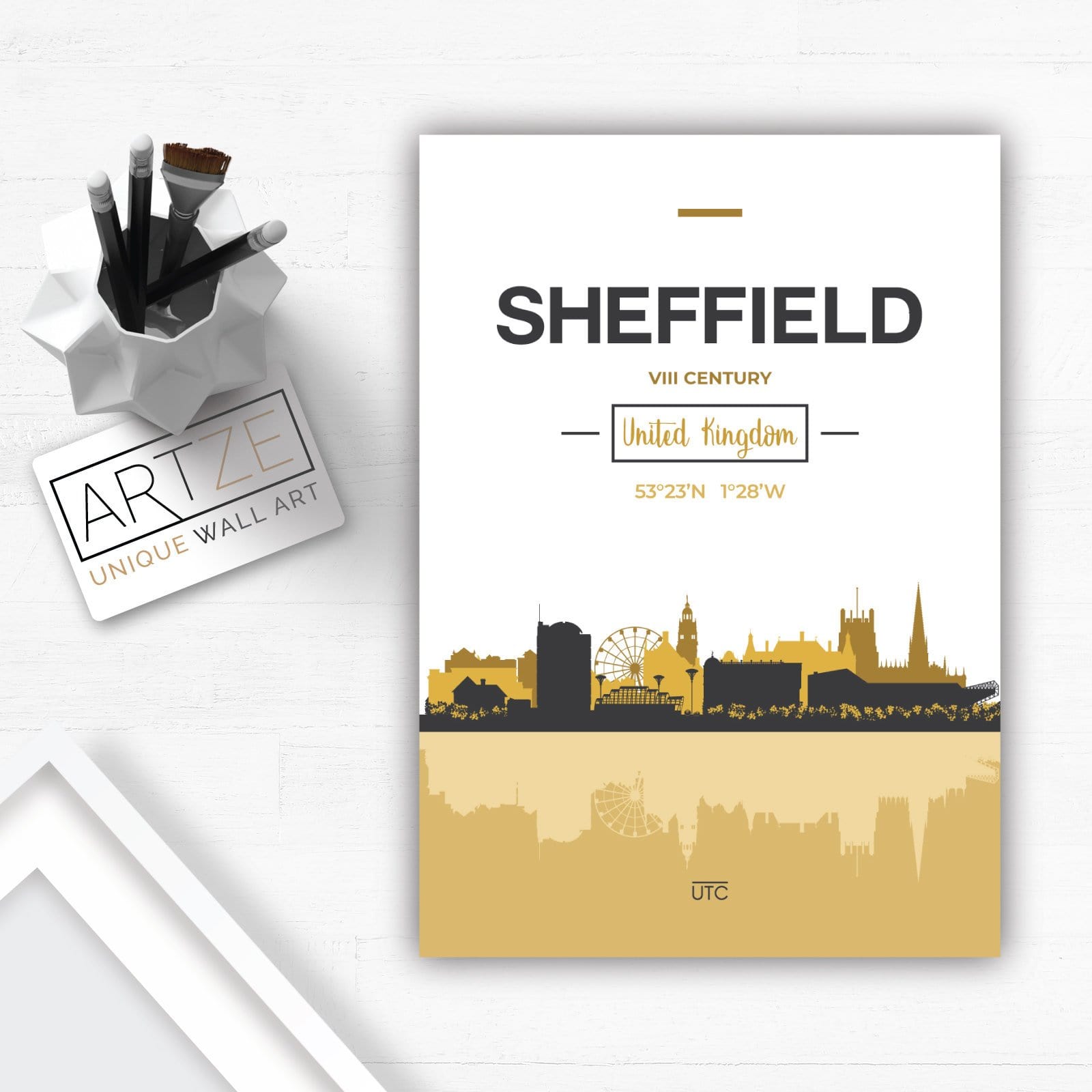 SHEFFIELD Skyline, Sheffield Cityscape England, Yellow and Grey Art Print wall Art PRINT poster artwork home decor