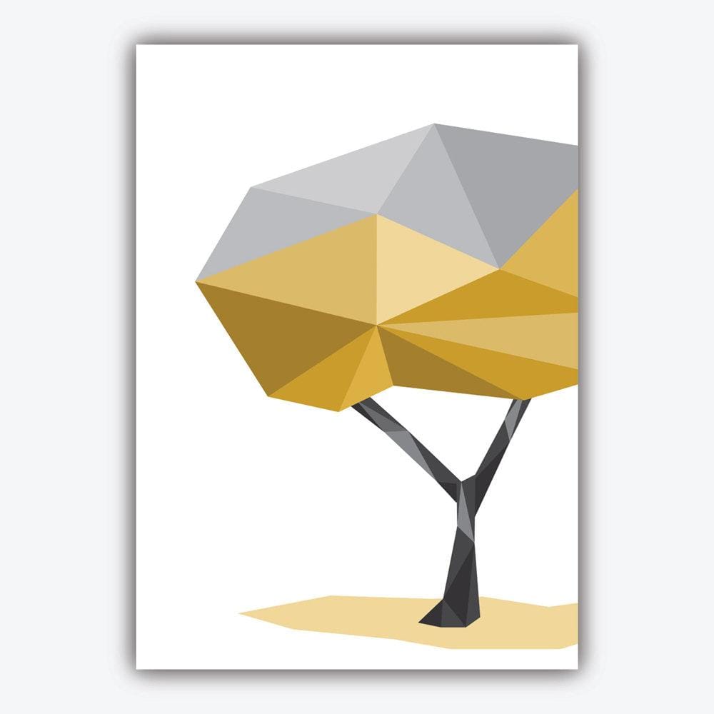 Set of 3 YELLOW & Grey Geometric Art Prints Giraffe and Tree Posters 