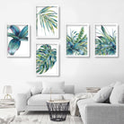 Set of 5 ORIGINAL Tropical Palm Leaf Leaves Watercolour Blue Green Gallery wall ART Prints Botanical