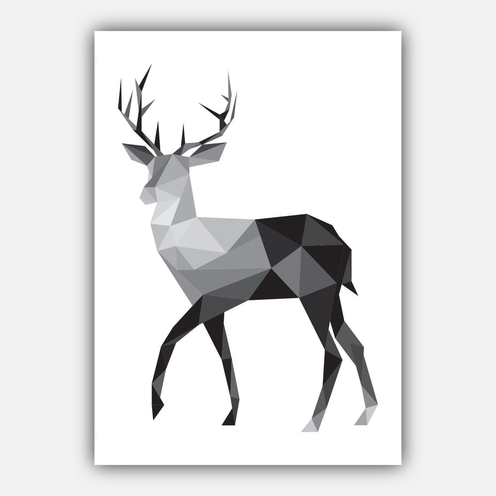 Set of 5 Scandinavian GEOMETRIC Gallery Wall Art Prints STAG deer Yellow & Grey Wall Pictures Posters Artwork